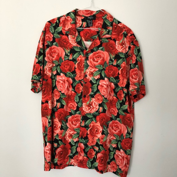 Forever 21 Men, Roses Short Sleeve Button-Up, M - Picture 2 of 5